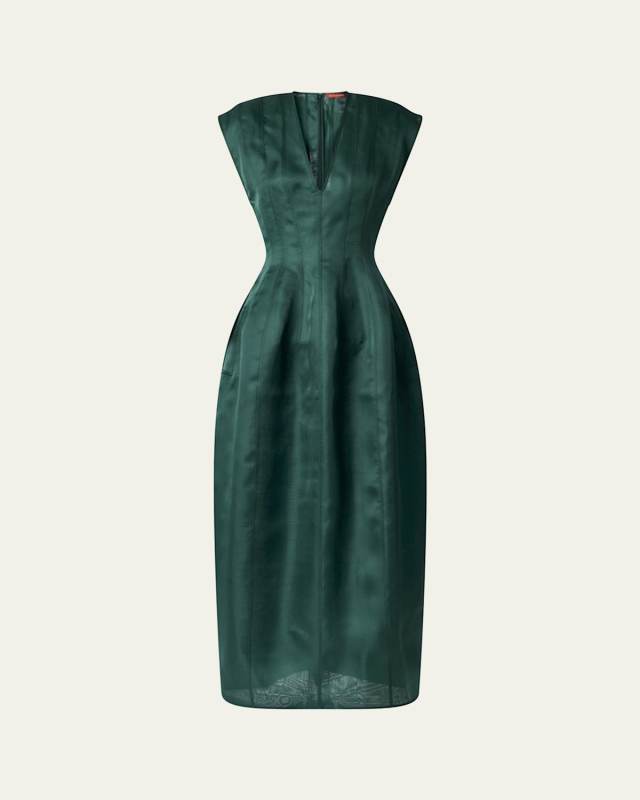 Bichette Paneled Cap-Sleeve Midi Dress